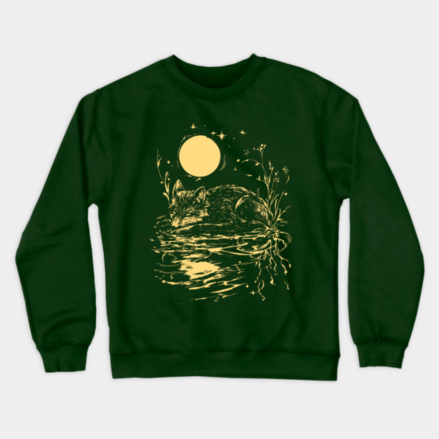 Alone at Night - Neo Folk Fox Sleeping Crewneck Sweatshirt by TuncGK