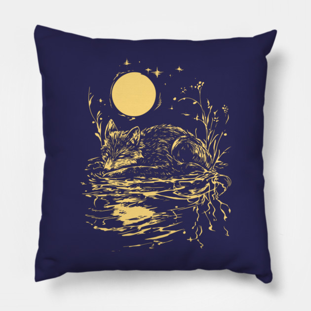 Alone at Night - Neo Folk Fox Sleeping Pillow by TuncGK
