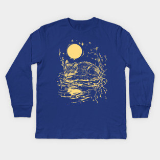 Alone at Night - Neo Folk Fox Sleeping Kids Long Sleeve T-Shirt