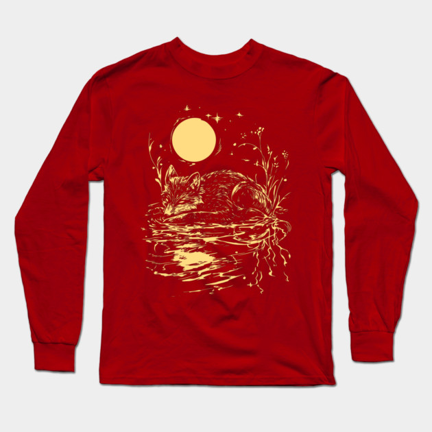 Alone at Night - Neo Folk Fox Sleeping Long Sleeve T-Shirt by TuncGK