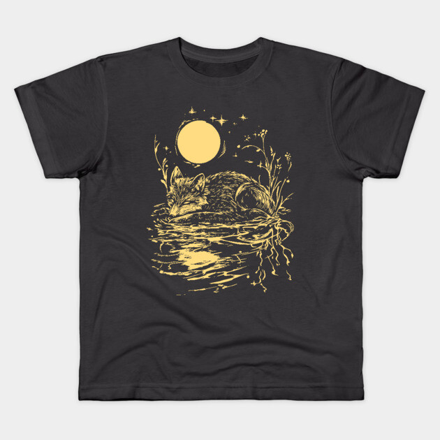 Alone at Night - Neo Folk Fox Sleeping Kids T-Shirt by TuncGK