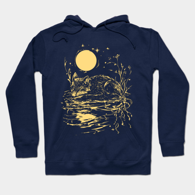Alone at Night - Neo Folk Fox Sleeping Hoodie by TuncGK