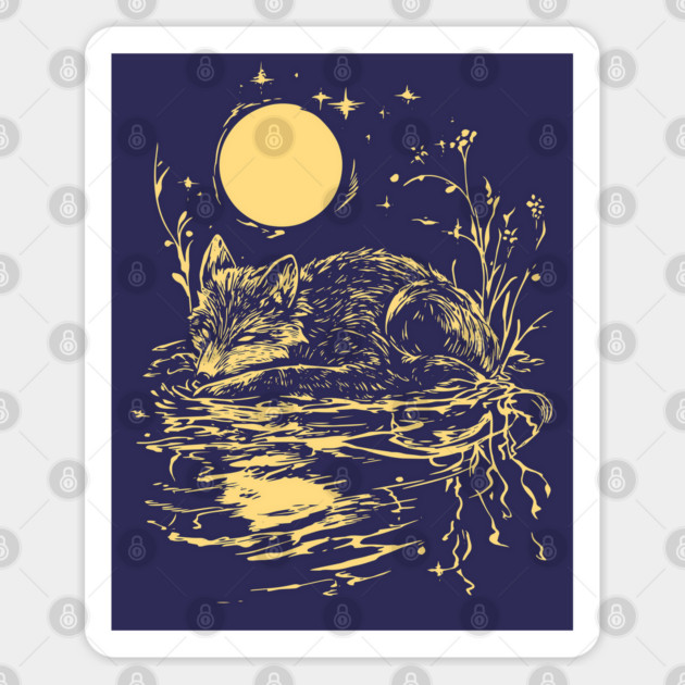 Alone at Night - Neo Folk Fox Sleeping Sticker by TuncGK