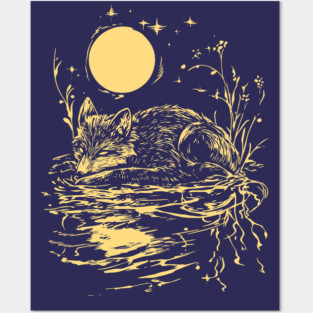 Alone at Night - Neo Folk Fox Sleeping Posters and Art