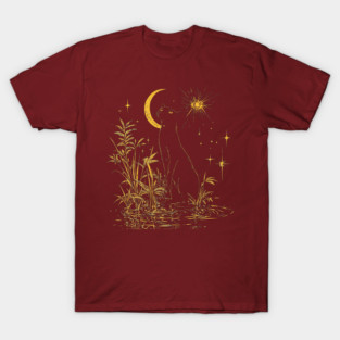Neo Folk Cat - Full Moon at Night T-Shirt