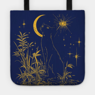 Neo Folk Cat - Full Moon at Night Tote