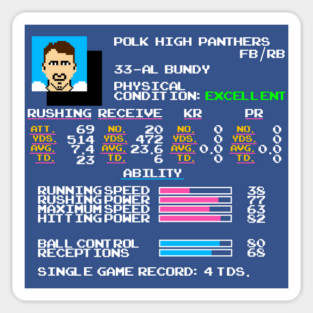 Al Bundy - Polk High TECMO Football Video Game Stats Sticker