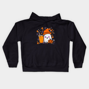 Cute Ghost Pumpkin Spice Drink Kids Hoodie