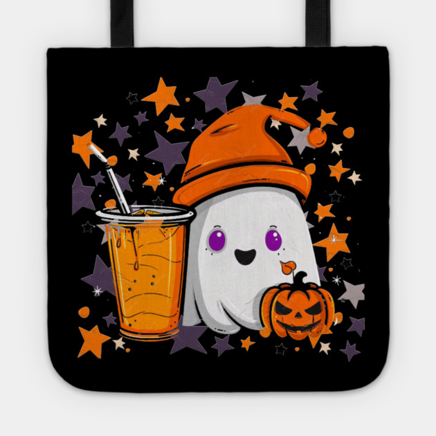 Cute Ghost Pumpkin Spice Drink Tote by Db Printed