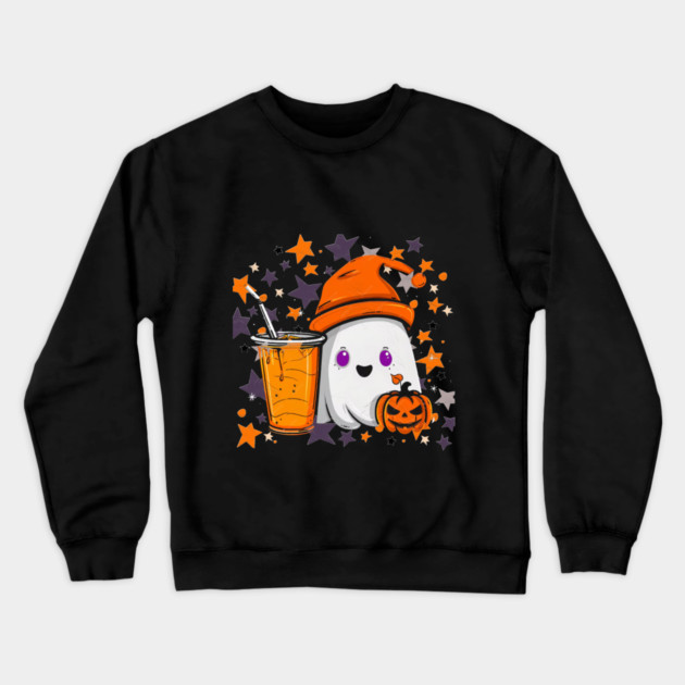Cute Ghost Pumpkin Spice Drink Crewneck Sweatshirt by Db Printed