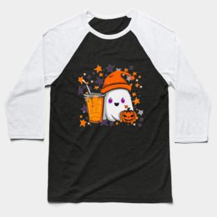 Cute Ghost Pumpkin Spice Drink Baseball T-Shirt