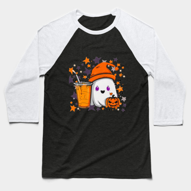 Cute Ghost Pumpkin Spice Drink Baseball T-Shirt by Db Printed