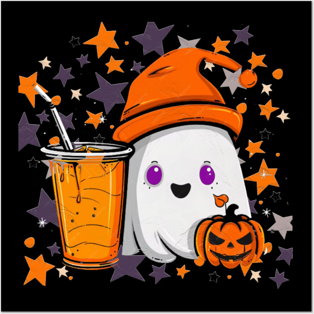 Cute Ghost Pumpkin Spice Drink Wall Art by Db Printed