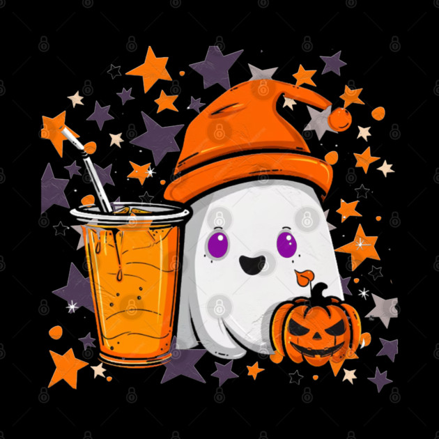 Cute Ghost Pumpkin Spice Drink by Db Printed