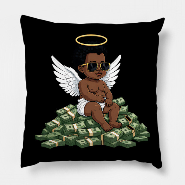Get Money Black Angel Pillow by UrbanLifeApparel
