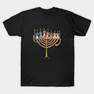 Funny Hanukkah Cat Menorah Meowzel Jewish Christmas Gift For Men Women T-Shirt