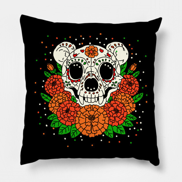 October's Marigolds & Bear Skull Pillow by H. R. Sinclair
