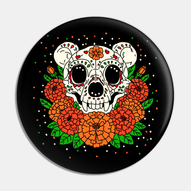 October's Marigolds & Bear Skull Pin by H. R. Sinclair