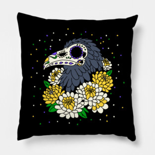 November's' Mums & Crow Skull Pillow