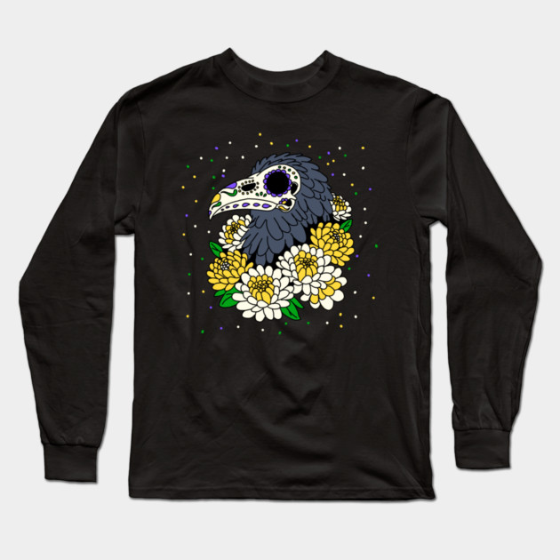 November's' Mums & Crow Skull Long Sleeve T-Shirt by H. R. Sinclair
