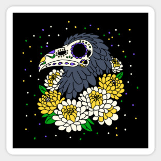 November's' Mums & Crow Skull Sticker