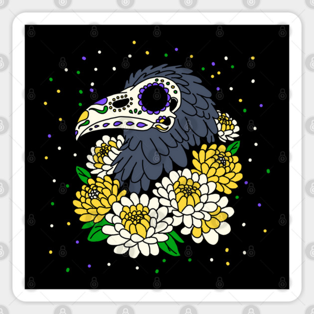 November's' Mums & Crow Skull Sticker by H. R. Sinclair