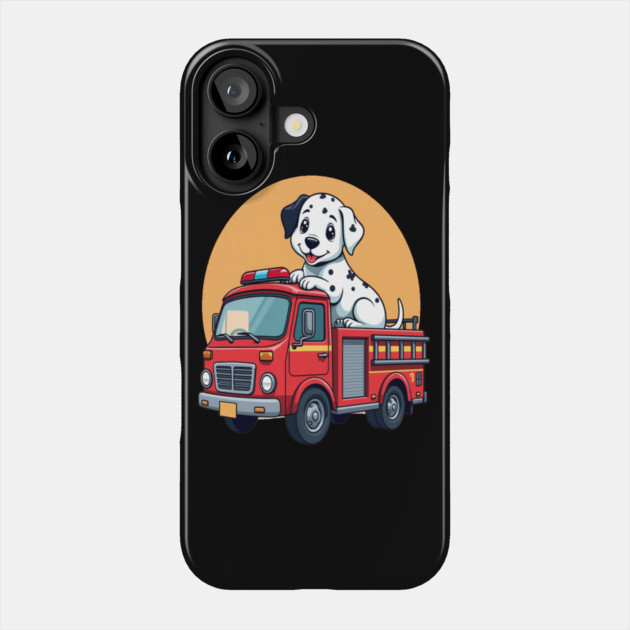 Dalmatian Puppy and Red Fire Truck Adorable and Cute Design Phone Case by BirdsnStuff
