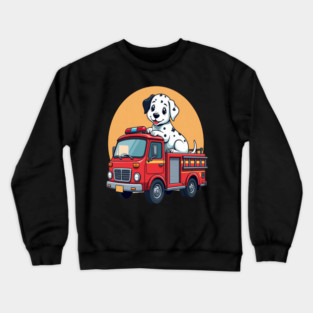 Dalmatian Puppy and Red Fire Truck Adorable and Cute Design Crewneck Sweatshirt
