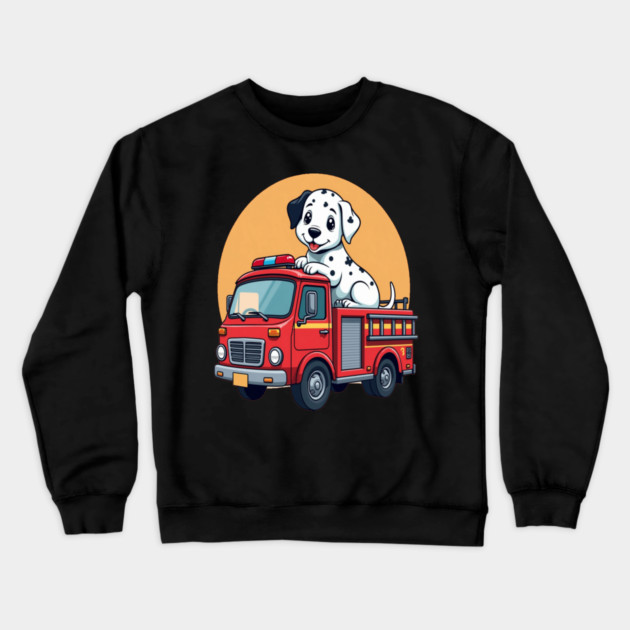 Dalmatian Puppy and Red Fire Truck Adorable and Cute Design Crewneck Sweatshirt by BirdsnStuff