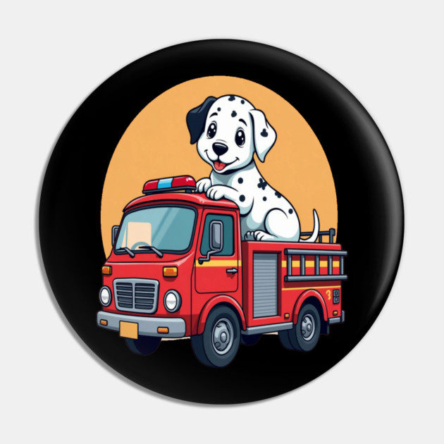 Dalmatian Puppy and Red Fire Truck Adorable and Cute Design Pin by BirdsnStuff