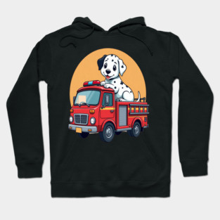 Dalmatian Puppy and Red Fire Truck Adorable and Cute Design Hoodie