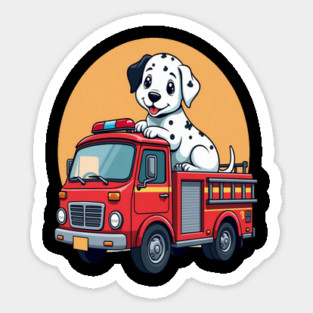Dalmatian Puppy and Red Fire Truck Adorable and Cute Design Magnet