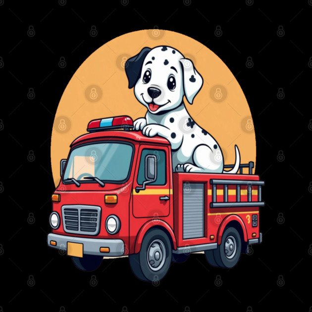 Dalmatian Puppy and Red Fire Truck Adorable and Cute Design by BirdsnStuff