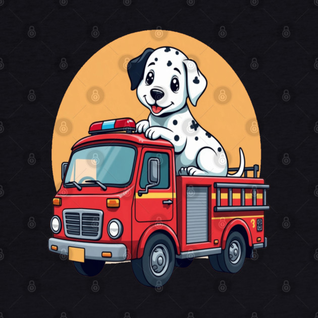 Dalmatian Puppy and Red Fire Truck Adorable and Cute Design by BirdsnStuff