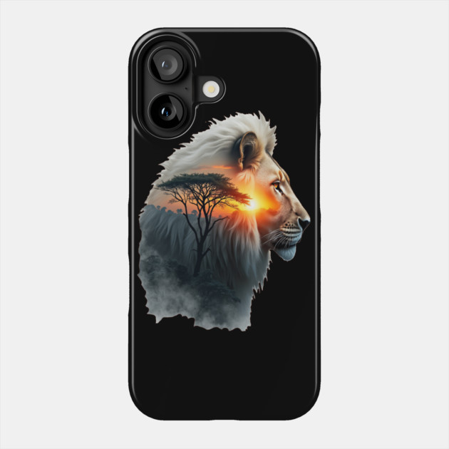 Lion in the African Savannah Double Exposure Nature Lovers Phone Case by BirdsnStuff