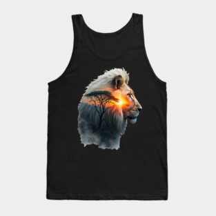 Lion in the African Savannah Double Exposure Nature Lovers Tank Top