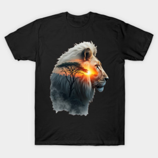 Lion in the African Savannah Double Exposure Nature Lovers T-Shirt