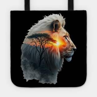 Lion in the African Savannah Double Exposure Nature Lovers Tote