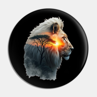 Lion in the African Savannah Double Exposure Nature Lovers Pin