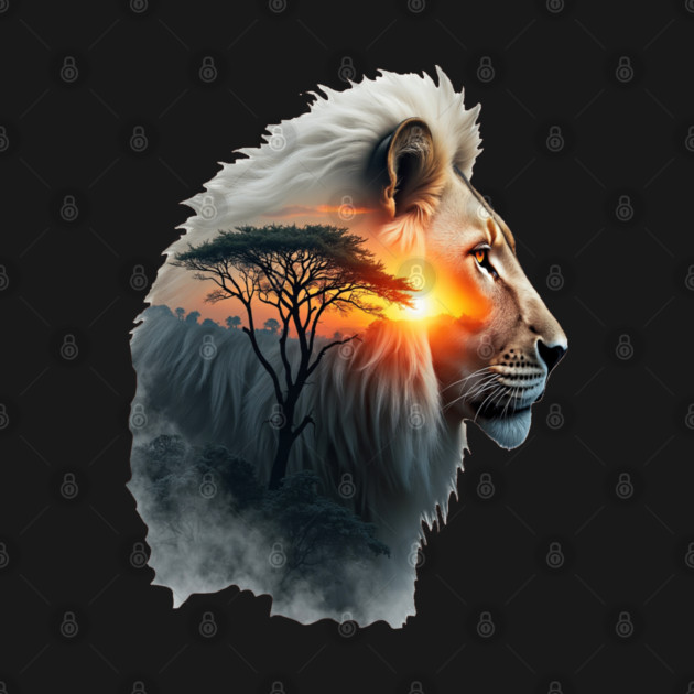 Lion in the African Savannah Double Exposure Nature Lovers by BirdsnStuff