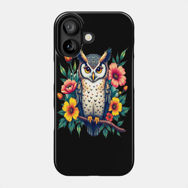 Majestic Owl and Floral Harmony, Nature Enthusiasts Phone Case by BirdsnStuff