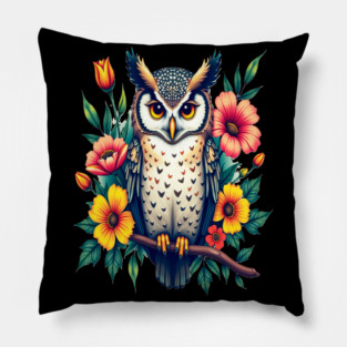 Majestic Owl and Floral Harmony, Nature Enthusiasts Pillow