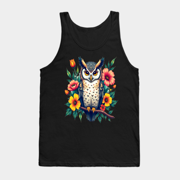 Majestic Owl and Floral Harmony, Nature Enthusiasts Tank Top by BirdsnStuff