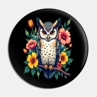Majestic Owl and Floral Harmony, Nature Enthusiasts Pin