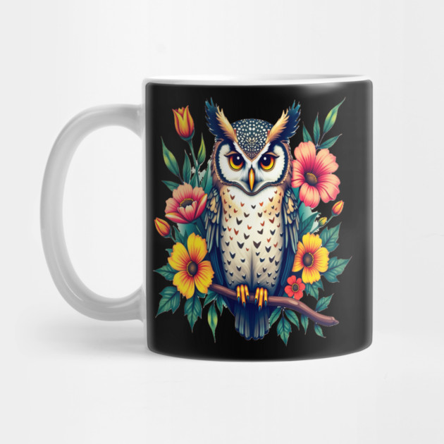 Majestic Owl and Floral Harmony, Nature Enthusiasts by BirdsnStuff