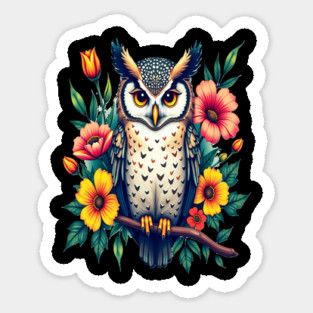 Majestic Owl and Floral Harmony, Nature Enthusiasts Magnet