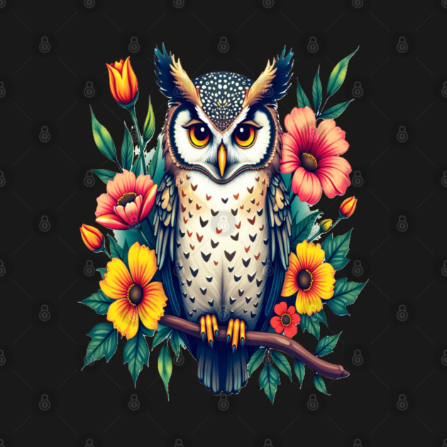 Majestic Owl and Floral Harmony, Nature Enthusiasts by BirdsnStuff