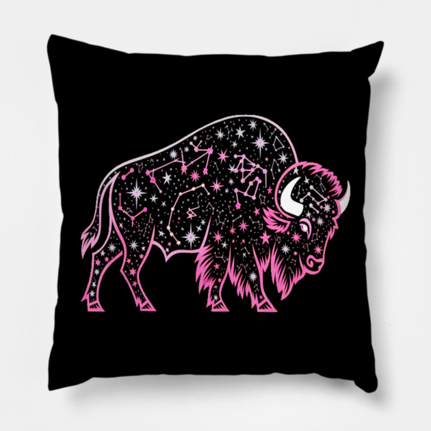 Buffalo Constellation Starry Night Animal Lovers Design Pillow by BirdsnStuff