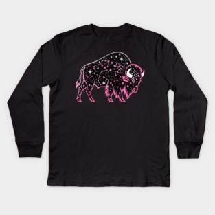 Buffalo Constellation Starry Night Animal Lovers Design Kids Long Sleeve T-Shirt