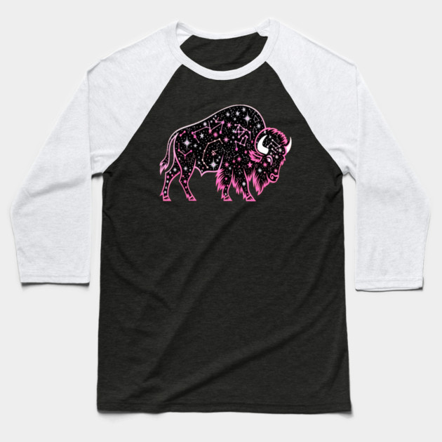 Buffalo Constellation Starry Night Animal Lovers Design Baseball T-Shirt by BirdsnStuff